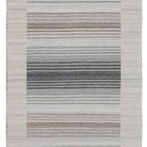 Gray Hand Woven  Wool and Viscose Modern Reversible flat weave Durry Rug, 3' x 5